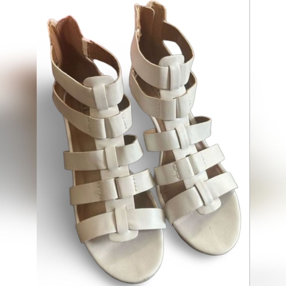 ANA White Strappy Wedge Sandals Size 6.5 Cork Heel Gladiator Style